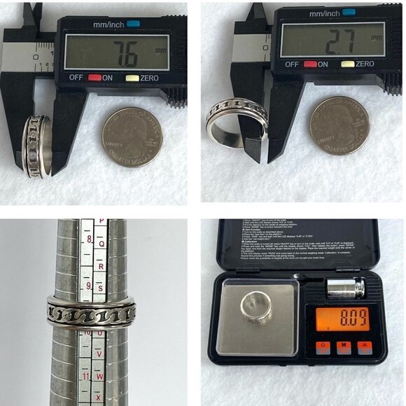 Sterling Silver 925 Mexico Curb Chain Pattern Spinner Band Ring Sz 9.5 - 9.75 - Picture 10 of 13